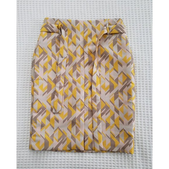 Etcetera yellow abstract high-waisted front slit tie waist pencil skirt 8 - Picture 4 of 4